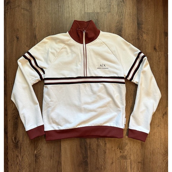 Armani Exchange Womens Size S Quarter‎ Zip High Neck Sweatershirt Designer White